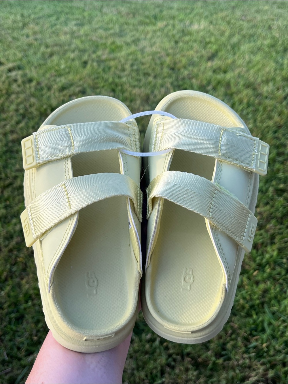 NWOT UGG Kids Yellow Green Goldenglow Double-Strap Slide Sandals Size 11
